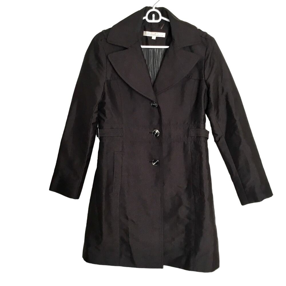 Kenneth Cole NY Black Trench Coat Sz M Fully lined Cotton blend